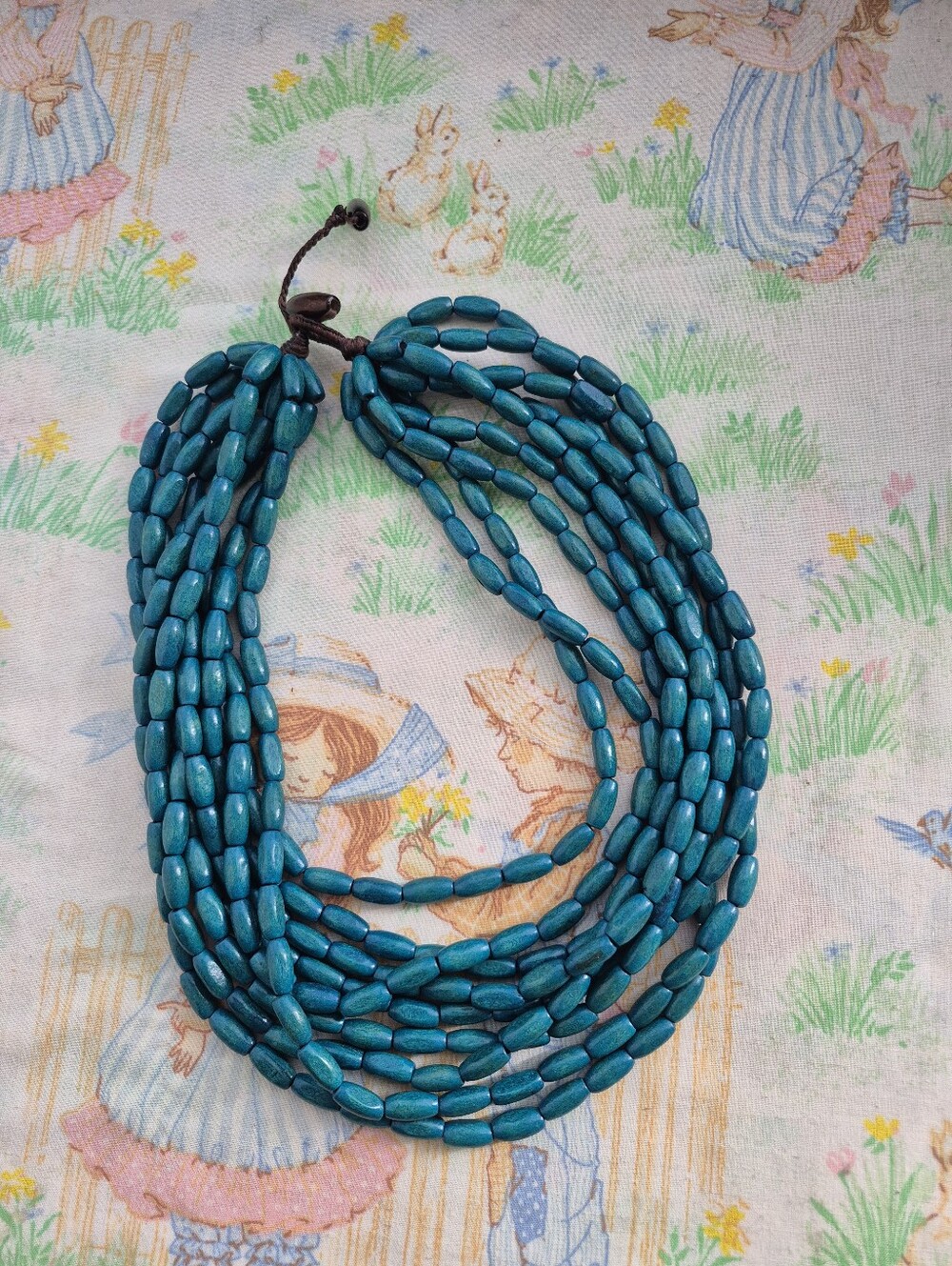🌙NOVICA Sumalee Nawakul Teal Wood Bead Waterfall Statement Necklace